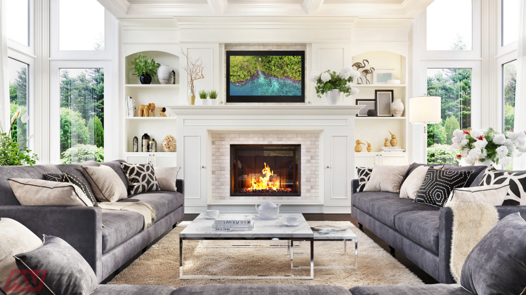 Телевизор и камин в гостиной комнате — советы по дизайну интерьера